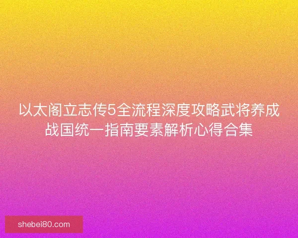 以太阁立志传5全流程深度攻略武将养成战国统一指南要素解析心得合集