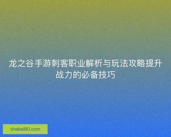龙之谷手游刺客职业解析与玩法攻略提升战力的必备技巧